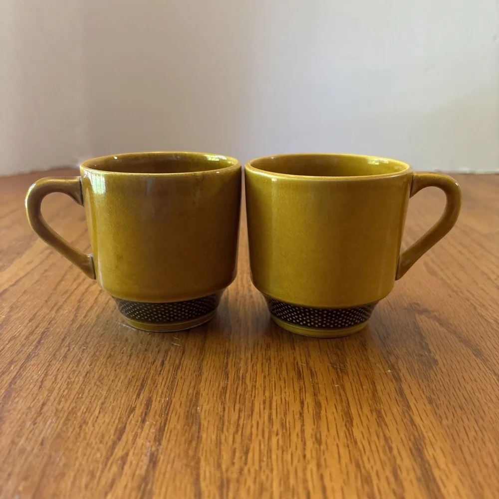 Harmony House Iron Stone Tea Cup 4267 Aurora, Made in Japan, Set of 2